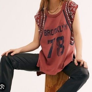 Free People/ We the Free top with sequinned sleeves